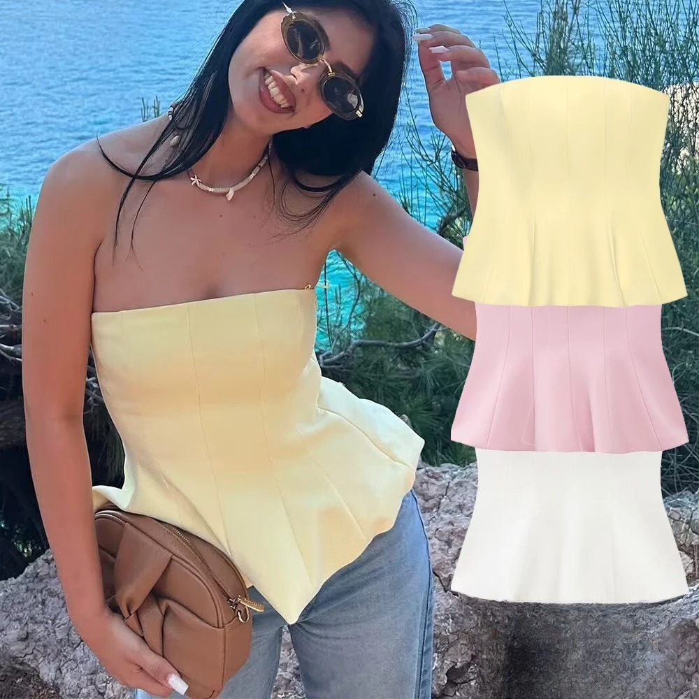 Sexy Butter Yellow Cami Ruffles Tube Top Summer Fashion For Women Strapless Streetwear Girl Tops Ho 0