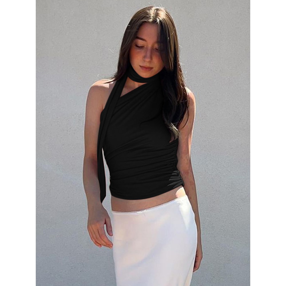 Vintage Backless Sexy Off Shoulder Halter Tank Top Sleeveless Crop Top Women Casual Club Summer Clo 4