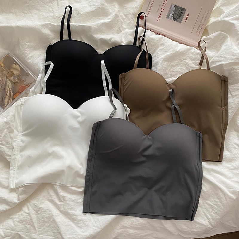 New Solid Color Womens White Top Sleeveless Camisole Tank Top Thin Straps With Cups Summer Ice Silk 5