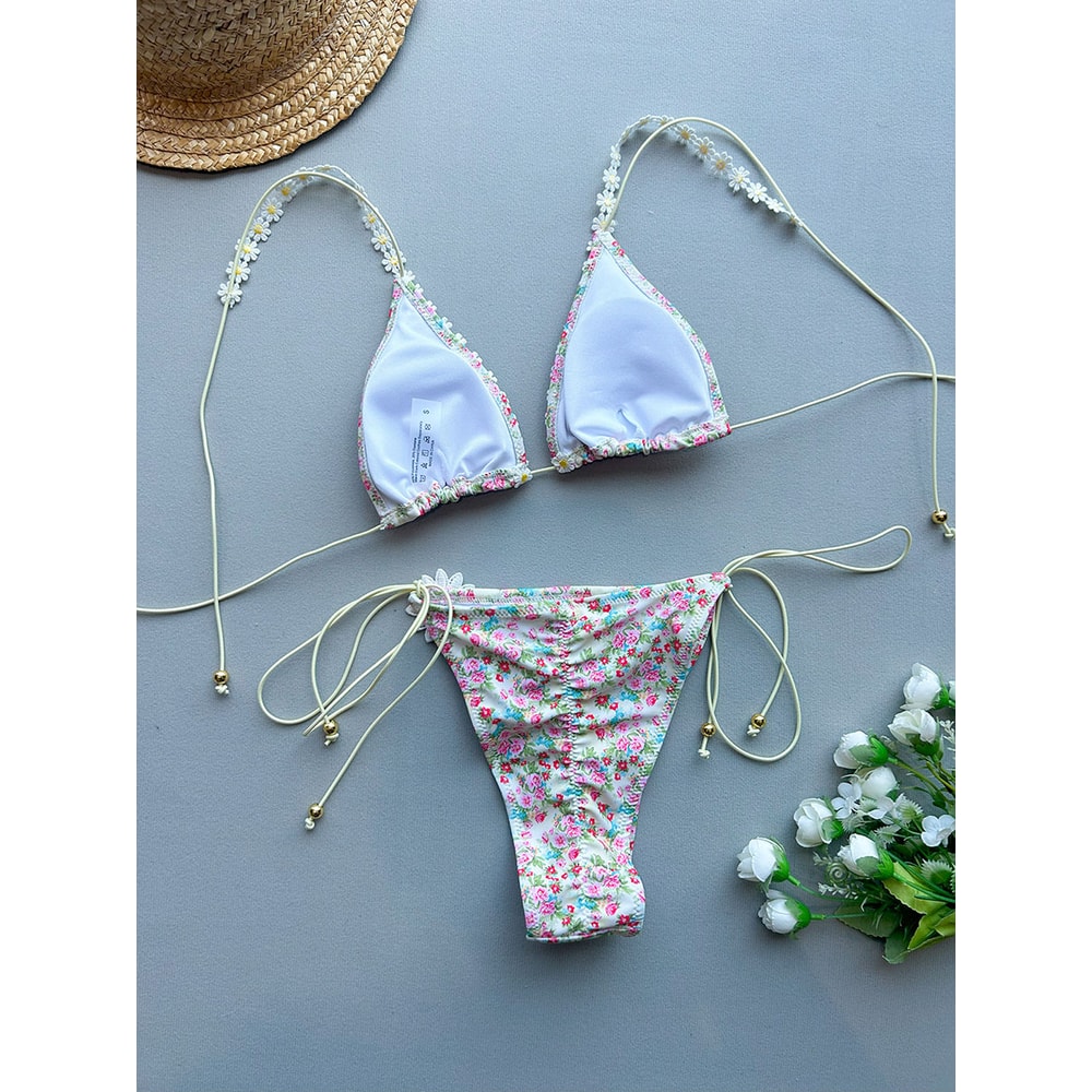 Push Up Swimwear Sexy Bikini, Female Set, Micro Bikini Women Swimsuit, Lace Print Beachwear, Swimming