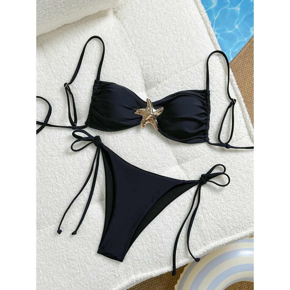 Metal Starfish Womens Bikini Set TieSide String Swimsuit 0