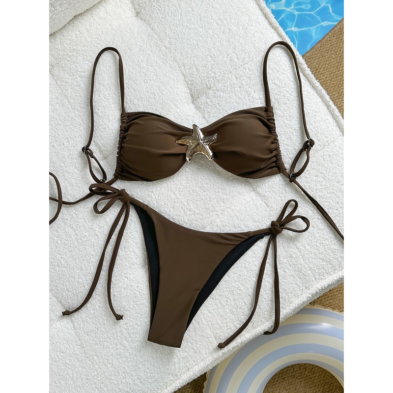Metal Starfish Womens Bikini Set TieSide String Swimsuit 1