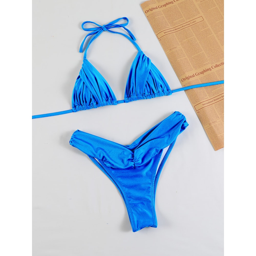 Sexy Folds Bikini Set Solid Micro Bikinis Women Swimsuit Female Triangle Swimwear Beach Wear Bathin 0