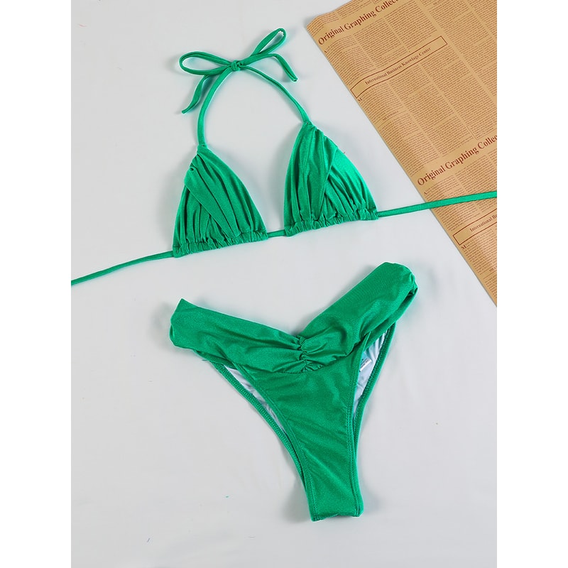 Sexy Folds Bikini Set Solid Micro Bikinis Women Swimsuit Female Triangle Swimwear Beach Wear Bathin 3