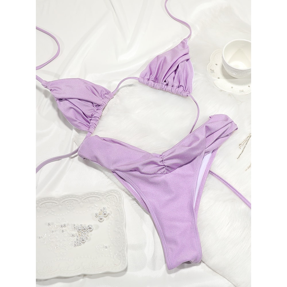 Sexy Folds Bikini Set Solid Micro Bikinis Women Swimsuit Female Triangle Swimwear Beach Wear Bathin 5