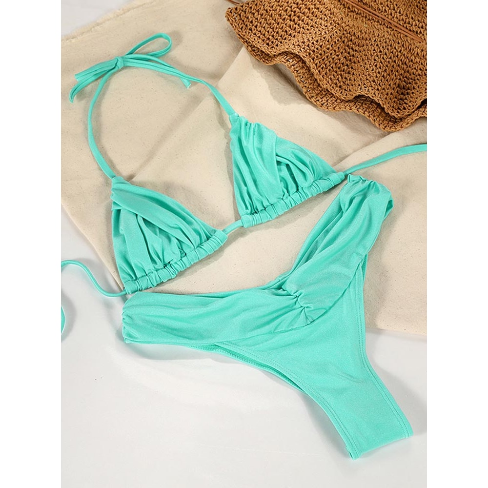 Sexy Folds Bikini Set Solid Micro Bikinis Women Swimsuit Female Triangle Swimwear Beach Wear Bathin 6