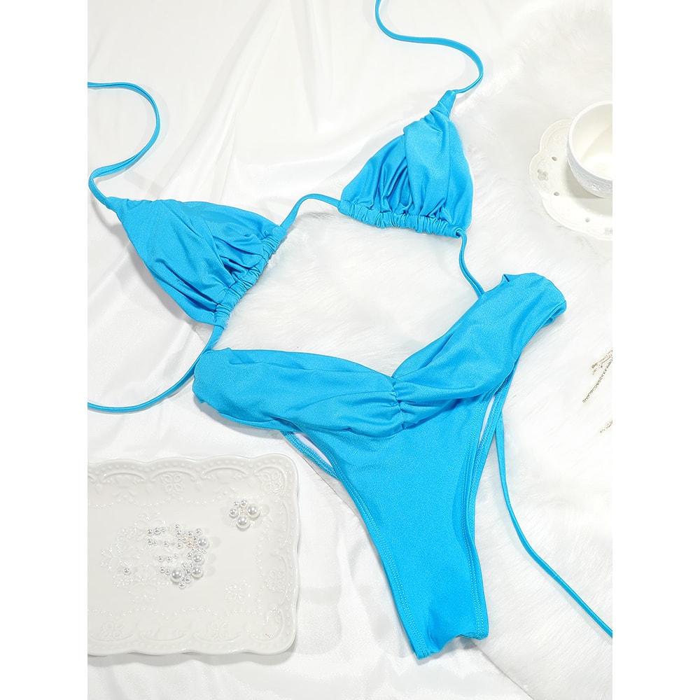 Sexy Folds Bikini Set Solid Micro Bikinis Women Swimsuit Female Triangle Swimwear Beach Wear Bathin 7