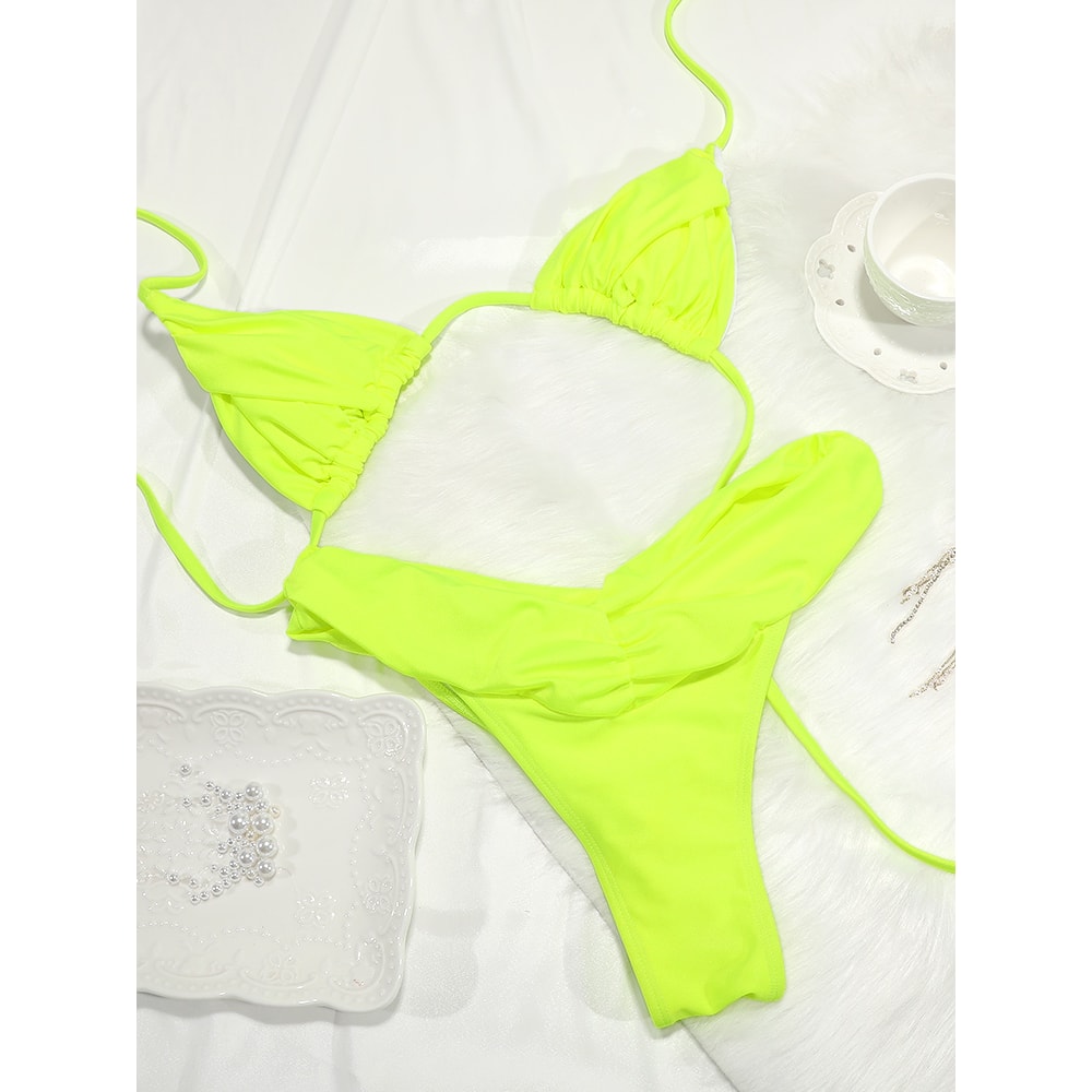 Sexy Folds Bikini Set Solid Micro Bikinis Women Swimsuit Female Triangle Swimwear Beach Wear Bathin 8