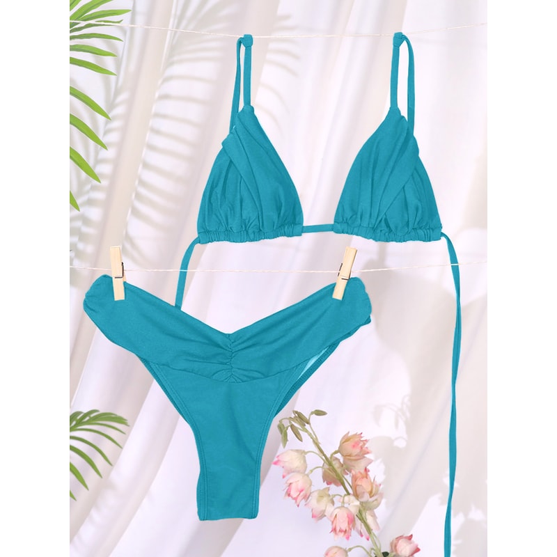 Sexy Folds Bikini Set Solid Micro Bikinis Women Swimsuit Female Triangle Swimwear Beach Wear Bathin 9