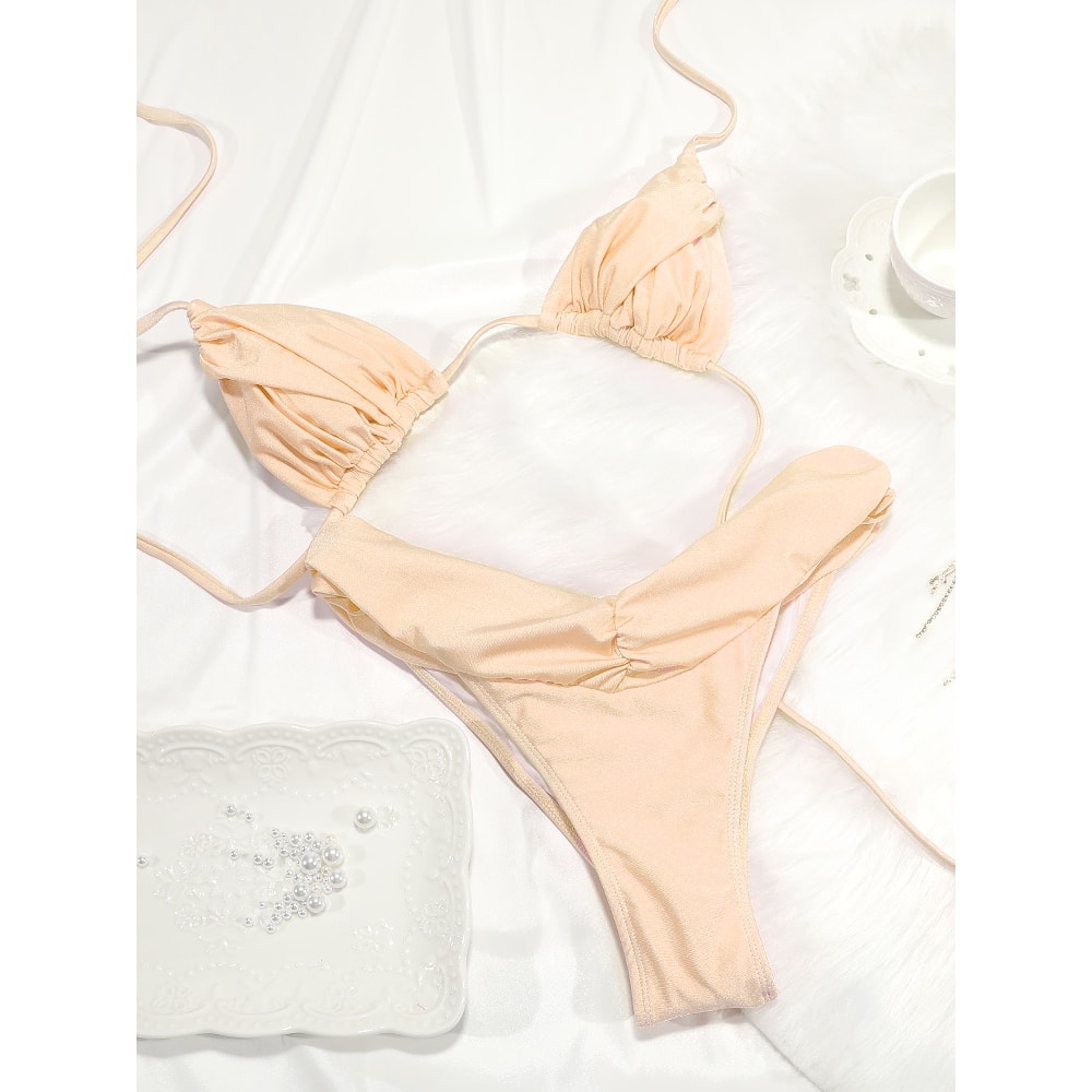 Sexy Folds Bikini Set Solid Micro Bikinis Women Swimsuit Female Triangle Swimwear Beach Wear Bathin 11