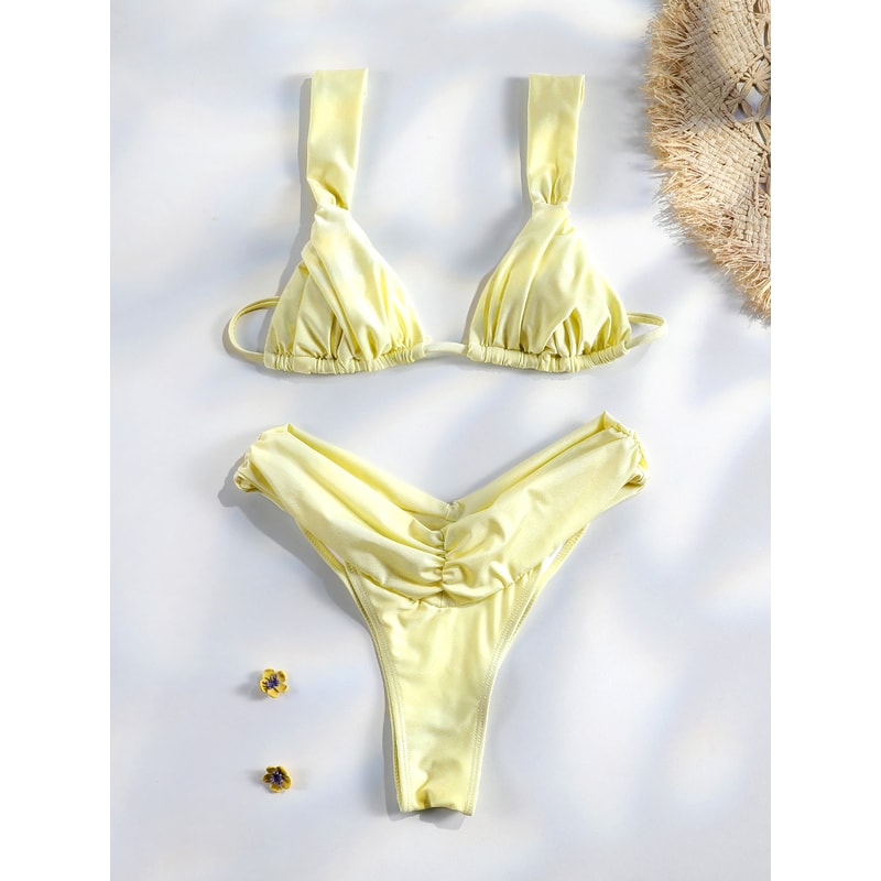 Sexy Folds Bikini Set Solid Micro Bikinis Women Swimsuit Female Triangle Swimwear Beach Wear Bathin 12