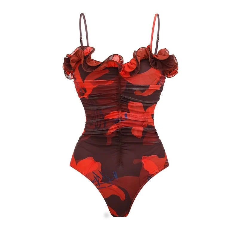 Sexy Bikini Set Women Patchwork Skirt Push Up Swimsuit Lily Contrast Print Fabric Biquini Bodysuit 2