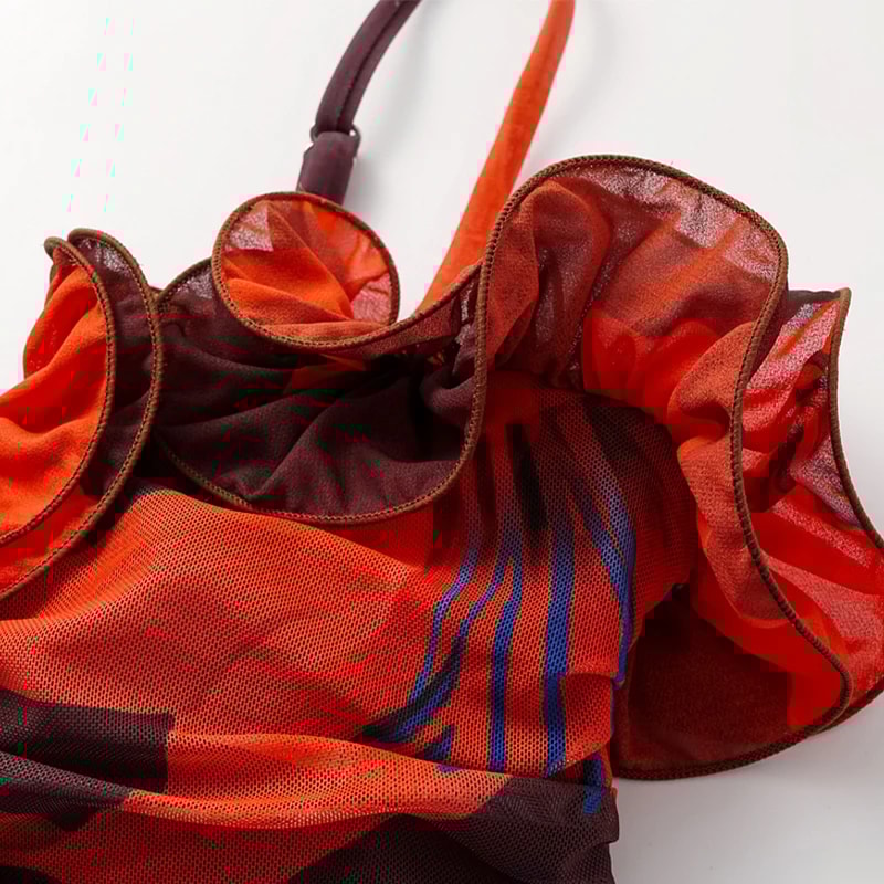 Sexy Bikini Set Women Patchwork Skirt Push Up Swimsuit Lily Contrast Print Fabric Biquini Bodysuit 3