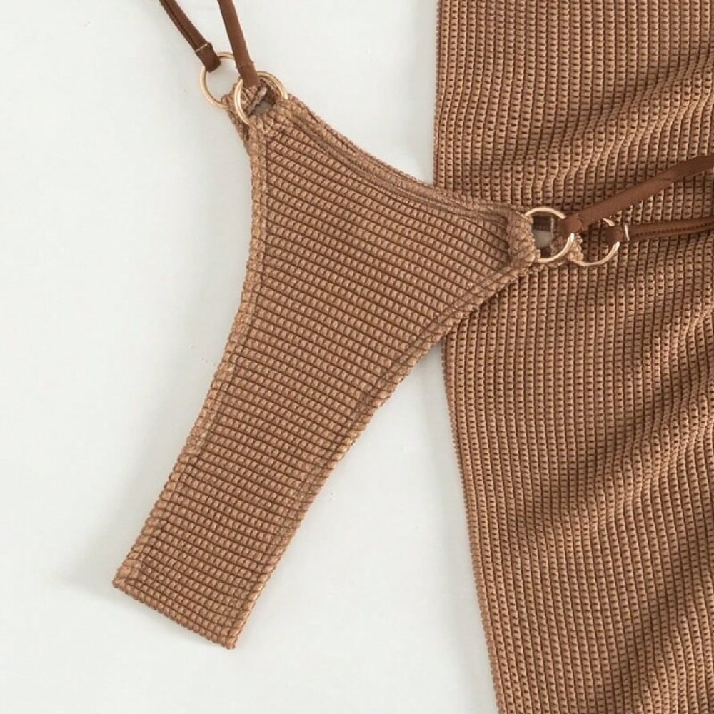 Sexy Brown Bikini Set, Women Halter Push Up Bra, Skirt Swimsuit, 3 Piece Summer Bathing Suit, Cover Up Thong Swimwear