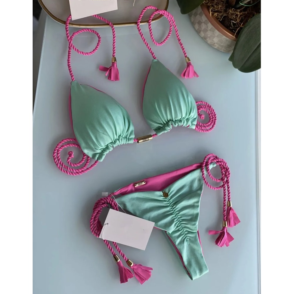 New Women Bikini Backless Rope Triangle Swimsuit Multicolor Stylish Beachwear 0