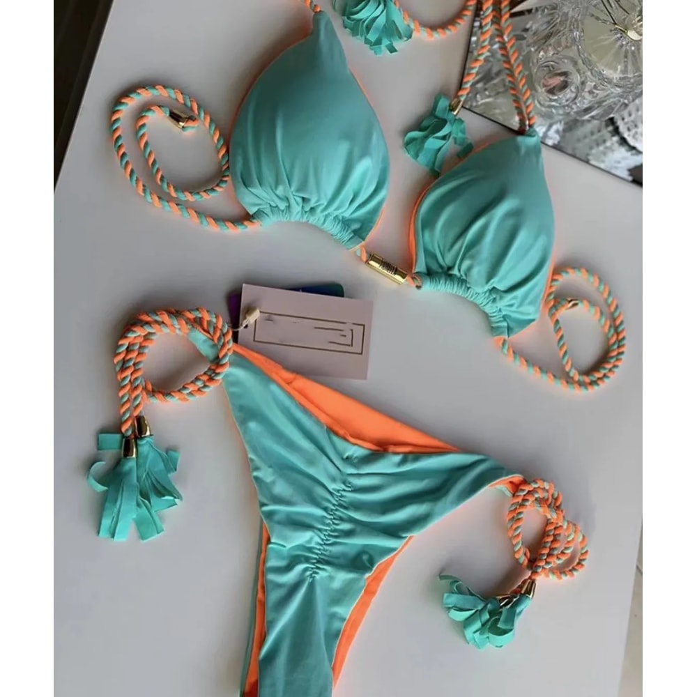 New Women Bikini Backless Rope Triangle Swimsuit Multicolor Stylish Beachwear 1