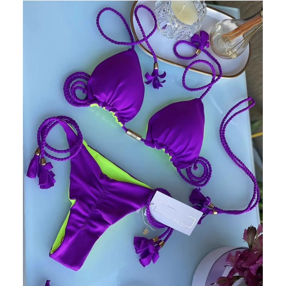 New Women Bikini Backless Rope Triangle Swimsuit Multicolor Stylish Beachwear 3