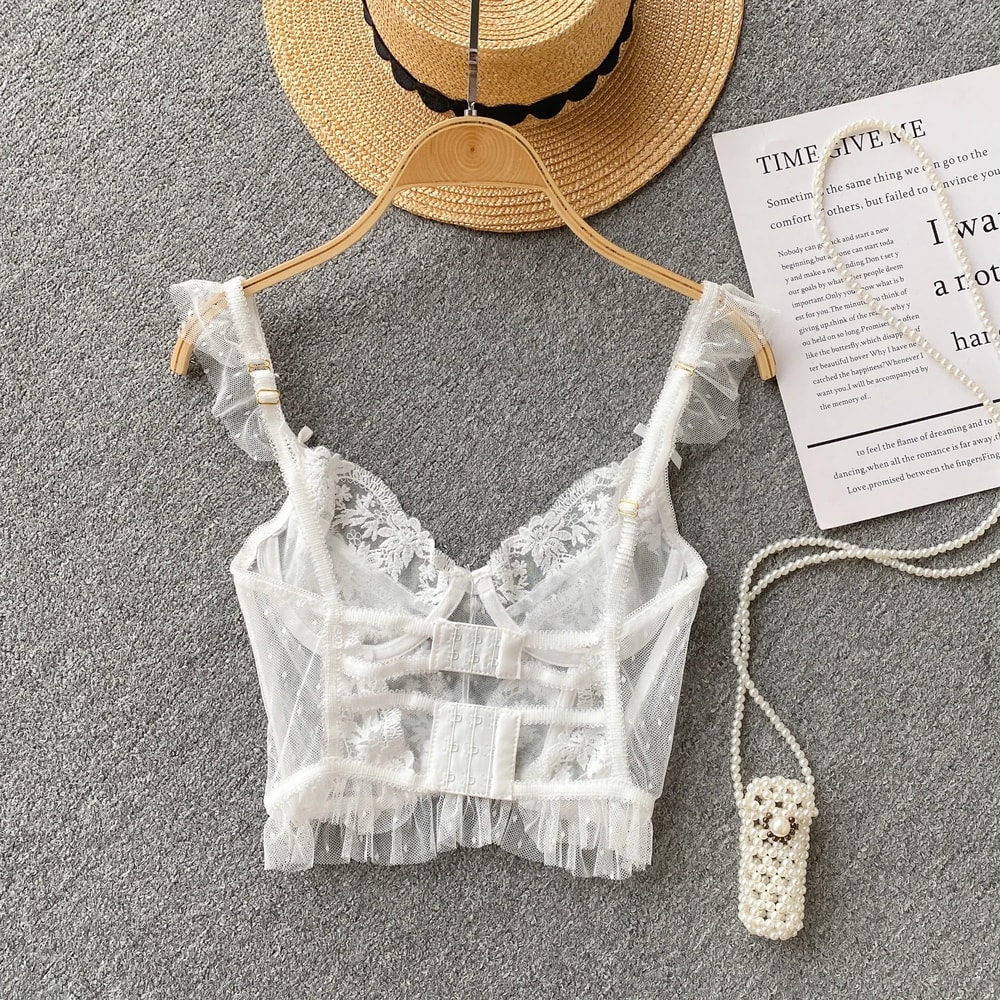 Sexy French Chic Sleeveless Skinny Backless Corset Camis Lace Sheer Spaghetti Strap Hotsweet Tank T 5