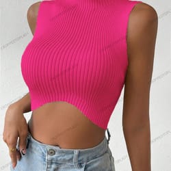 sexy knit sleeveless crop top, summer spring women casual curve corset, mock neck crossfit femme stretch tank