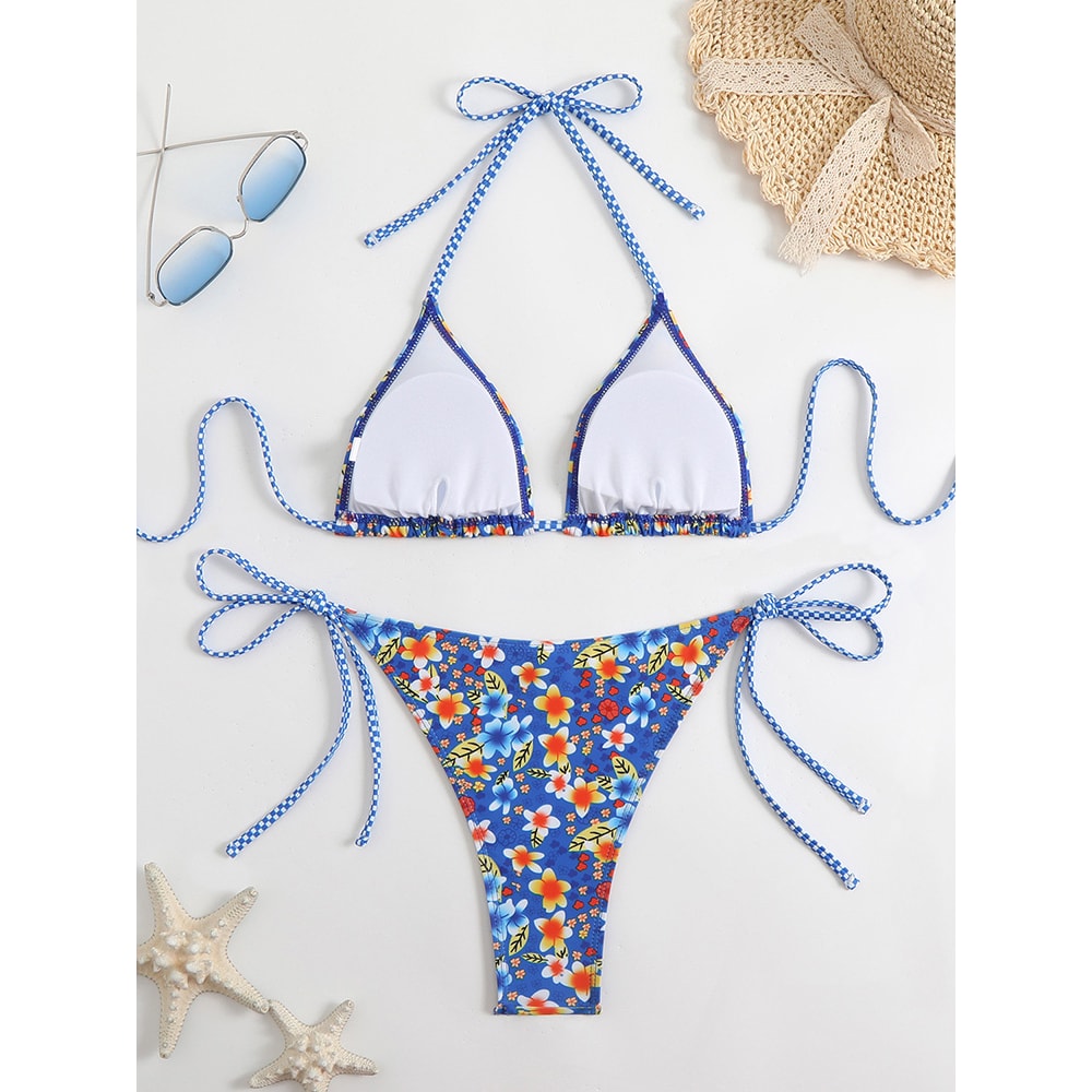 Women Sexy Bikini Set Lace Up Circyy Floral Printed Swimsuit TwoPiece Swimwear Backless 5