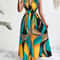 Women Tropical Print Cable Knit Fit and Flare Dress, V-Neck Waist Section, Maxi Dress for All Occasions