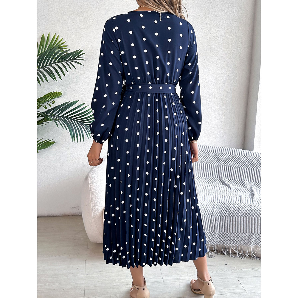 Elegant V Neck Polka Dot Swing Dress Casual Sweet Dress For Women 3