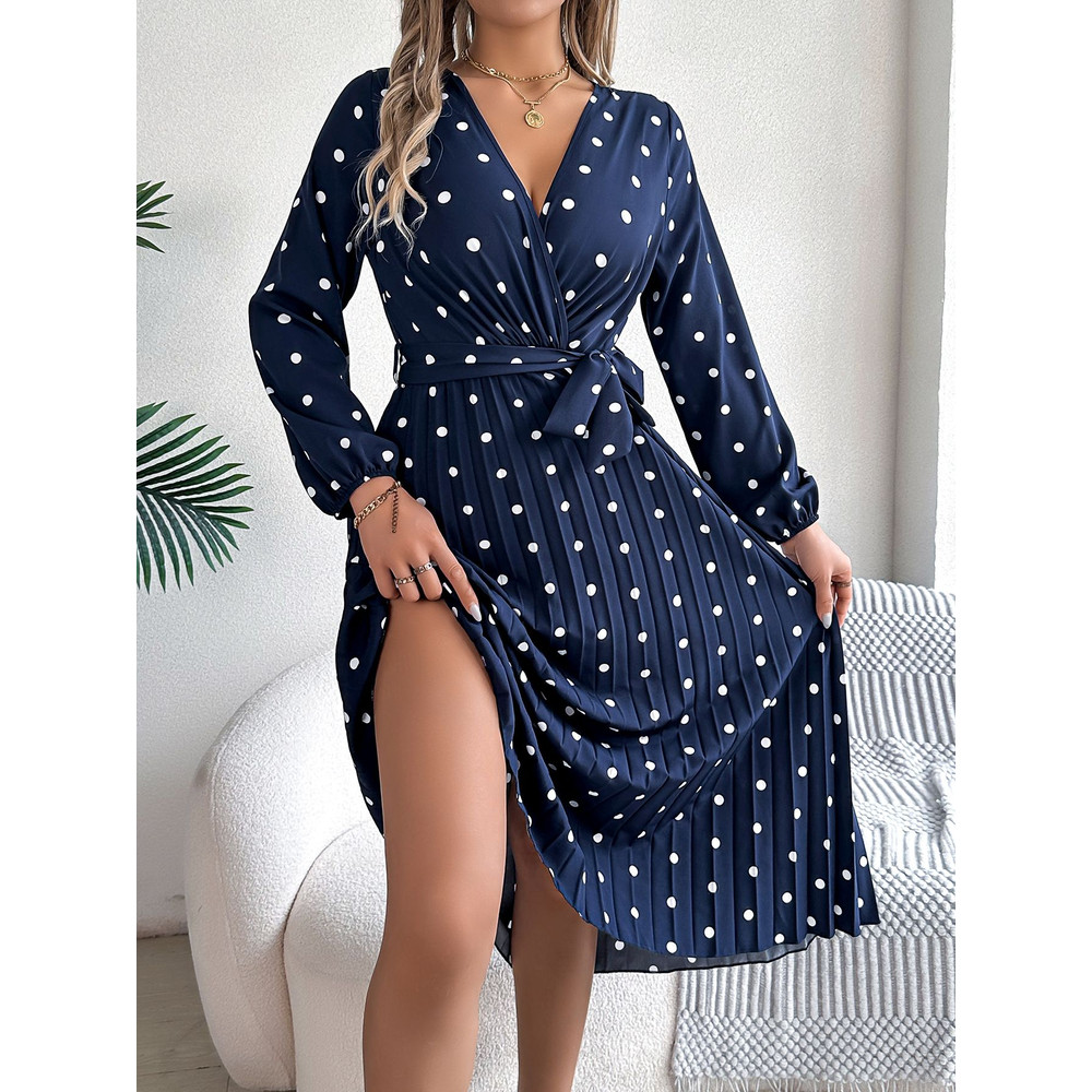 Elegant V Neck Polka Dot Swing Dress Casual Sweet Dress For Women 4