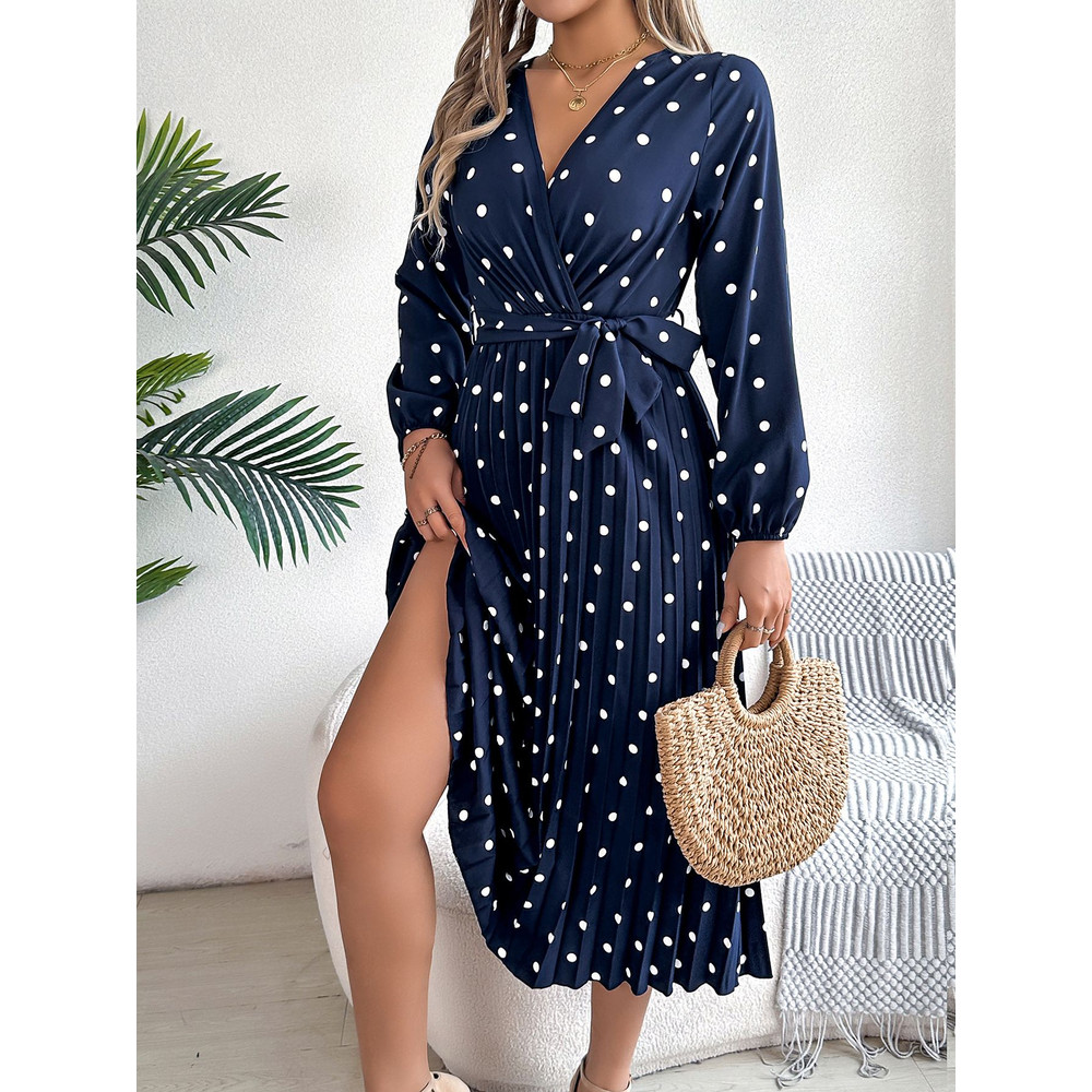 Elegant V Neck Polka Dot Swing Dress Casual Sweet Dress For Women 5