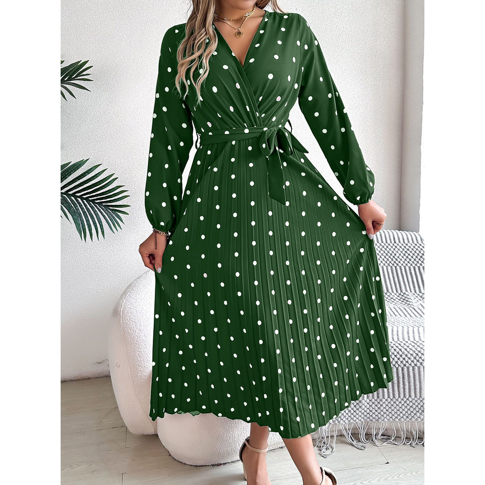 Elegant V Neck Polka Dot Swing Dress Casual Sweet Dress For Women 6
