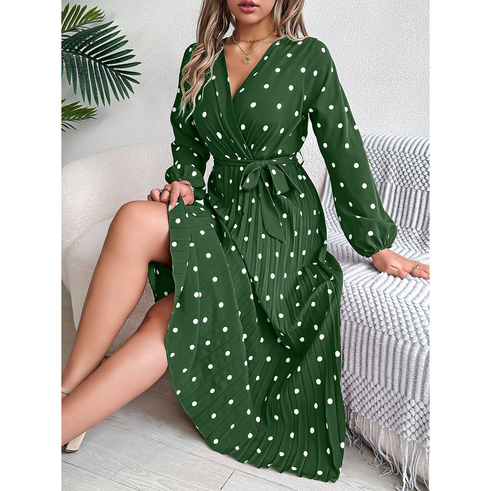 Elegant V Neck Polka Dot Swing Dress Casual Sweet Dress For Women 2