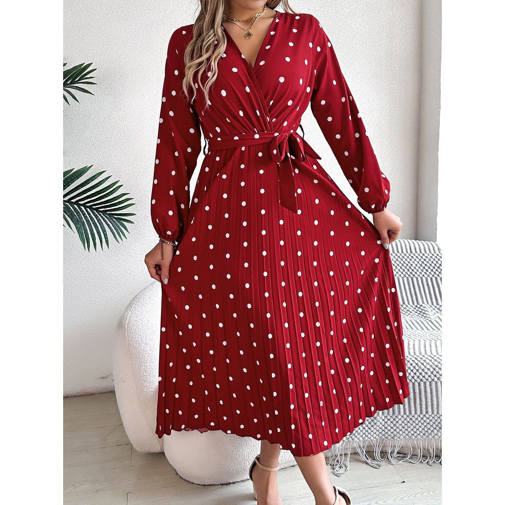 Elegant V Neck Polka Dot Swing Dress Casual Sweet Dress For Women 9
