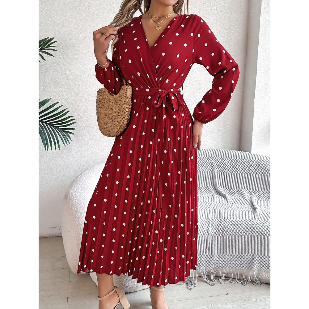 Elegant V Neck Polka Dot Swing Dress Casual Sweet Dress For Women 10
