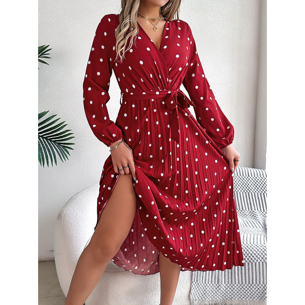 Elegant V Neck Polka Dot Swing Dress Casual Sweet Dress For Women 11
