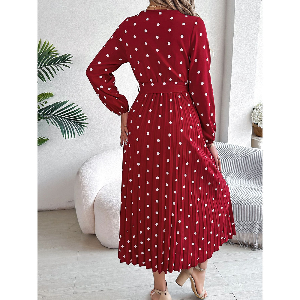 Elegant V Neck Polka Dot Swing Dress Casual Sweet Dress For Women 12