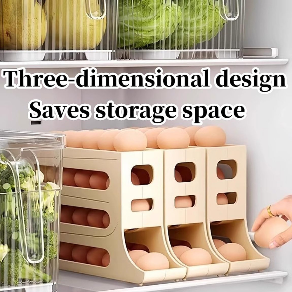 Kitchen Automatic Scrolling Egg Holder SpaceSaving 4Tier Egg Storage Box for Refrigerator