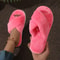 Womens Cross Strap Fur Slippers Indoor Light Warm Plush Home Slippers with Faux Fur Flat Heel
