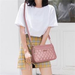 pu leather crossbody bag, quilted heart embroidery, large capacity zipper shoulder purse for women