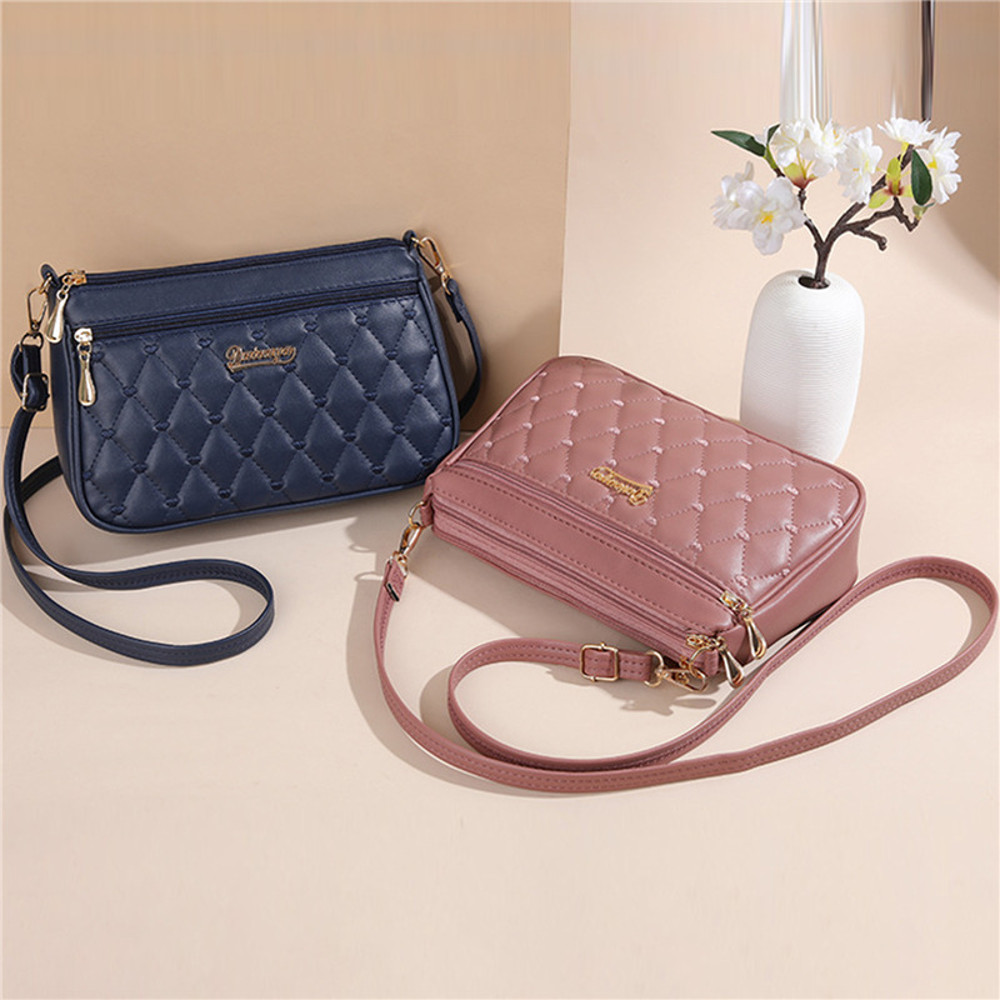 PU Leather Crossbody Bag Quilted Heart Embroidery Large Capacity Zipper Shoulder Purse For Women 8