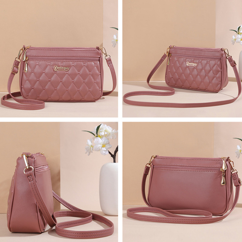 PU Leather Crossbody Bag Quilted Heart Embroidery Large Capacity Zipper Shoulder Purse For Women 9