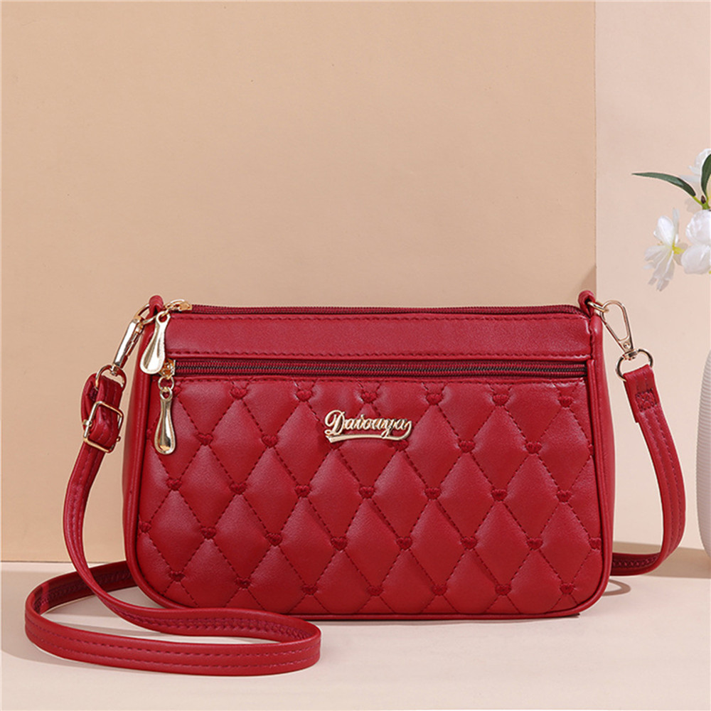 PU Leather Crossbody Bag Quilted Heart Embroidery Large Capacity Zipper Shoulder Purse For Women 3