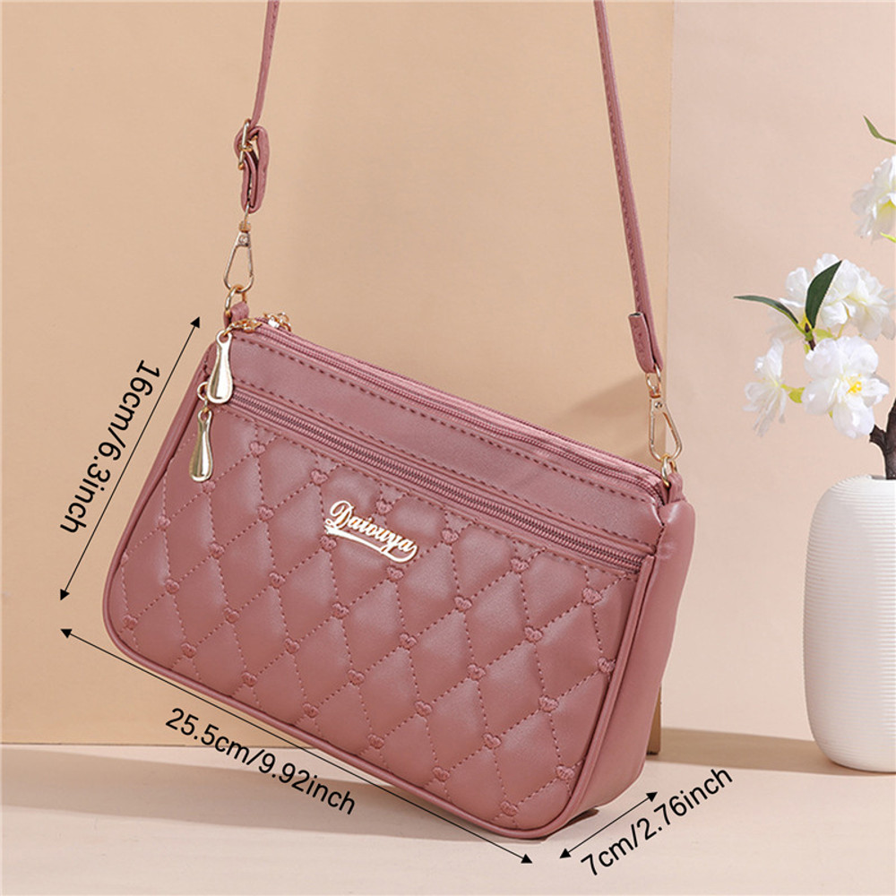 PU Leather Crossbody Bag Quilted Heart Embroidery Large Capacity Zipper Shoulder Purse For Women 10