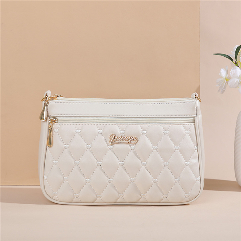 PU Leather Crossbody Bag Quilted Heart Embroidery Large Capacity Zipper Shoulder Purse For Women 4