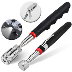 magnetic pick up tool with led light, telescoping stainless steel grabber for hard to reach screws, nuts & bolts