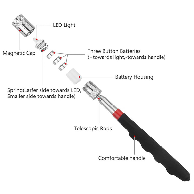 Magnetic Pick Up Tool With LED Light Telescoping Stainless Steel Grabber For Hard To Reach Screws N 3