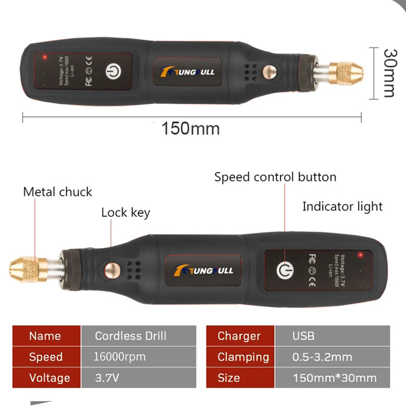Wireless Mini Electric Drill USB Rechargeable Rotary Tool for Woodworking, Jewelry, Metal & Glass Engraving
