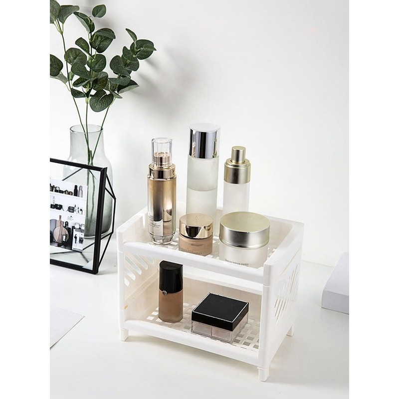 Double Layer Storage Rack Rectangular White Organizing Desk Tray For Cosmetics Stationery  Office S 3