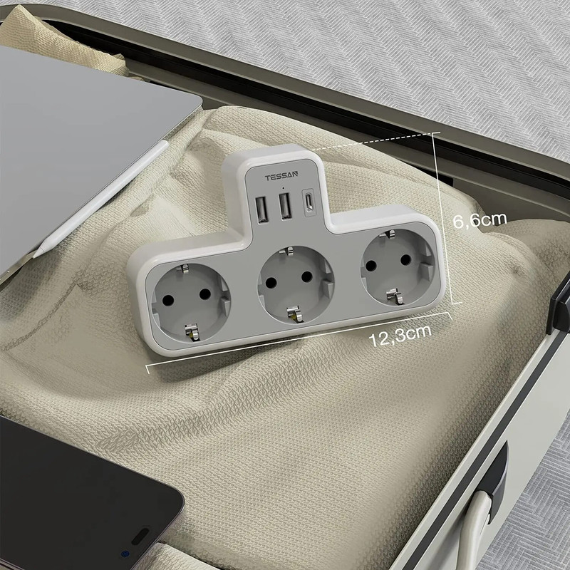 MultiPort Power Strip with USB  Type C 3 AC Outlets  2 USB Charging Ports  SpaceSaving Wall Ad