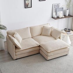 modern cloud couch deep seat comfy sofa, modular l-shaped couch with ottoman