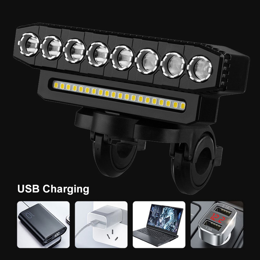 LED Bike Front Light 8 LED Bicycle Headlight USB Charging 6 Lighting Modes Driving Fog Lamp 3