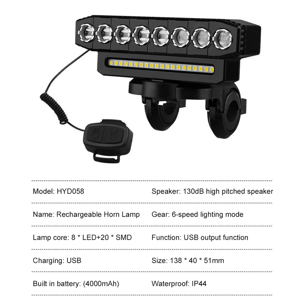 LED Bike Front Light 8 LED Bicycle Headlight USB Charging 6 Lighting Modes Driving Fog Lamp 6